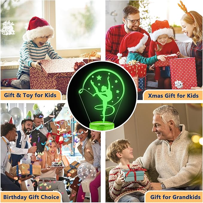 Gymnastics Stuff Gifts for Girls,Artistic Gymnastics 3D Night Light Illusion Lamp for Kids Women Friends Coach Gymnast Birthday Christmas Gifts,16 Colors Lighting with Remote
