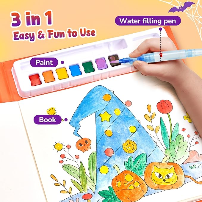 JoyCat Paint with Water Coloring Books, Art & Craft Activity, No Mess Art for Kids Ages 4-8, Craft Kits & Supplies, DIY Creative Activity, Presents for Girls & Boys (Halloween)