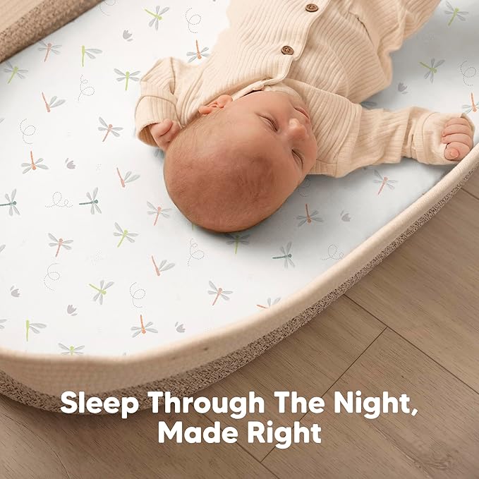 2-Pack Baby Bassinet Sheets Girl, Boy - 33x17 Viscose Derived from Bamboo Bedside Mattress Fitted Bassinet Sheets, Compatible with Halo Bassinest Swivel Sleeper, Baby Delight, Graco (Meadow)