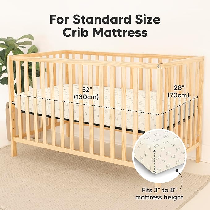 2-Pack Waterproof Baby Crib Sheets for Boys, Girls - 52x28 Viscose Derived from Bamboo Toddler Bed Sheet Neutral, Fitted Crib Mattress Protector Cover for Baby Bedding, Soft & Gentle (Bumble Bear)