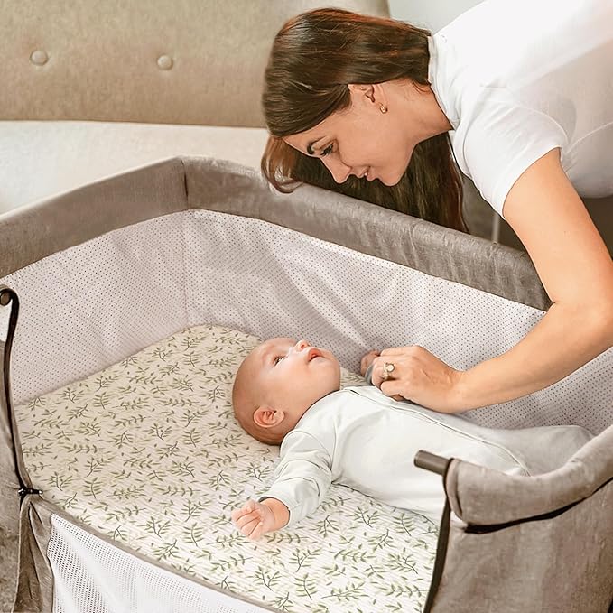 lulumoon Baby Bassinet Sheets Muslin: Cotton Bedside Bassinet Sheets Leaf for Boys - Fitted for Bedside Sleeper Mattress