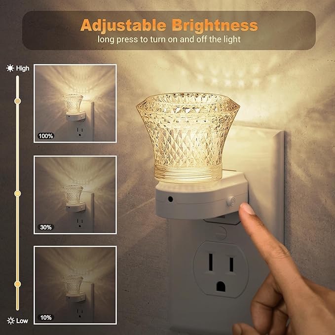 JandCase LED Night Light Plug in, Night Lights Plug into Wall [2 Pack] with Dusk to Dawn Light Sensor, 3000K Warm White Night Light, Adjustable Brightness Nightlight for Kids Bathroom Bedroom Hallway