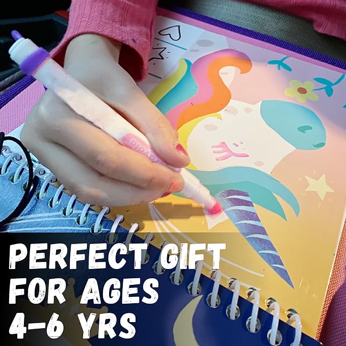 Totebook Kids Travel Educational Activity Book with Washable Markers - Car and Airplane Activities, Learning Toys for Toddlers- Reusable Stickers for Ages 4, 5, 6 (Princess & Extra Jungle Book)