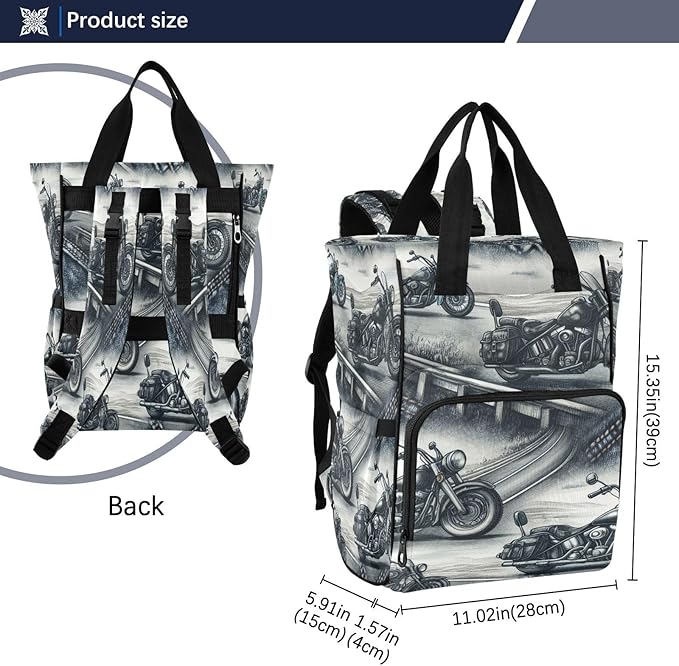 High Way Motorcycles Diaper Bag Backpack, Unisex Travel Baby Backpack Diaper Bags with Stroller Straps & Pacifier Case, Large Capacity Waterproof Diaper Backpack