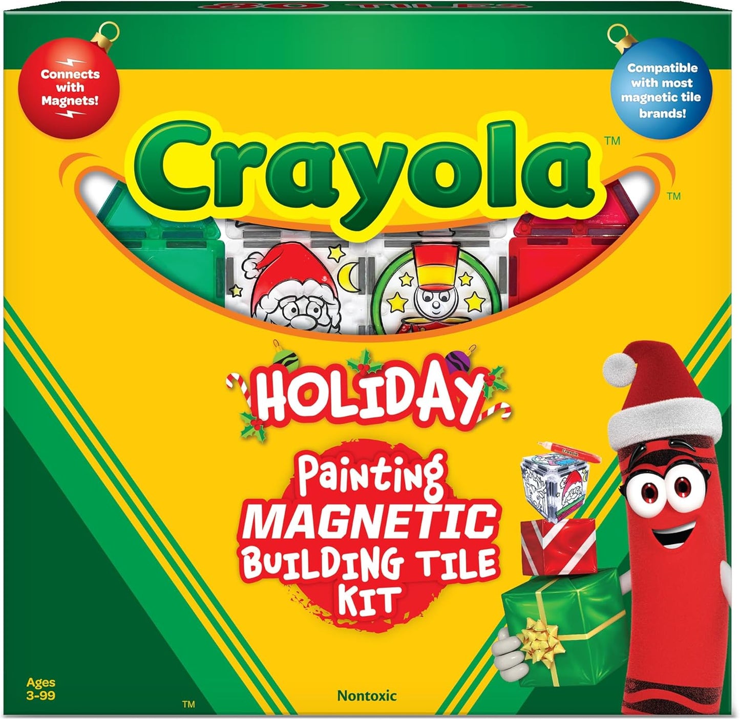 CreateOn Crayola PaintOn Holiday Magnetic Tiles, Magnetic Kids’ Building Toys, STEM Learning Travel Toys for Boys and Girls, 18-Piece Set