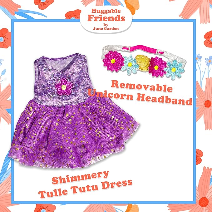 June Garden 14" Ballerina Rag Doll Ella - Plush Soft Doll for Little Girls - Purple Dress