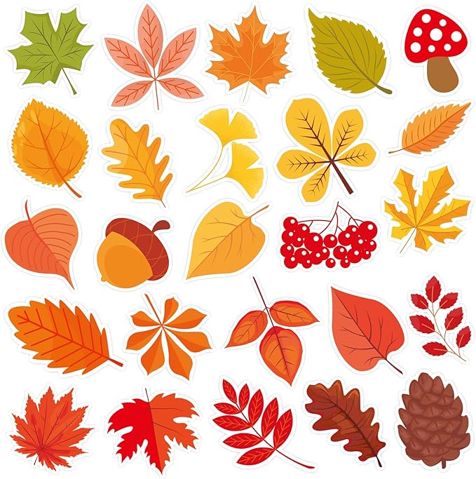 MARFOREVER 25 PCS Fall Window Gel Clings, Reusable Autumn Maple Leaves Thick Gel Clings Decals Thanksgiving Window Stickers for Kids Classroom Toddlers Home Party Supplies Window Glass Decorations