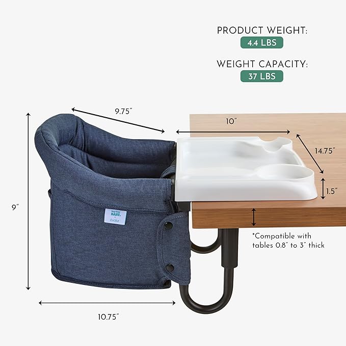 Evolur Clamp-On Comfort Table Chair | Removable & Washable Seat Cover, Dishwasher-Safe Tray, Foldable Design with Carry Bag | Portable High Chair for Babies & Toddlers (6–36 Months)