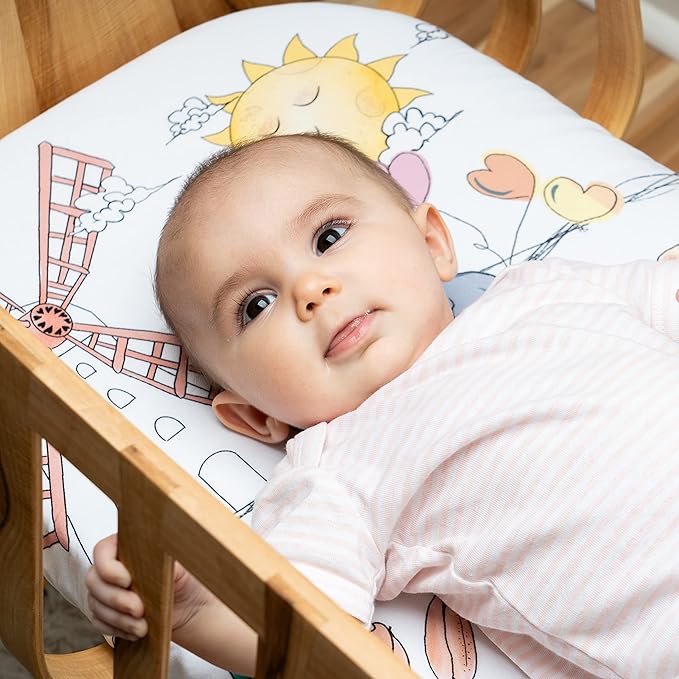 JumpOff Jo - Hypoallergenic Fitted Bassinet Sheet for Baby Boys & Girls - Rectangular, Hourglass & Oval Crib Compatible, Soft, Breathable, Machine Washable - Tulip Fields