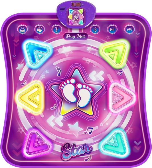 Dance Mat for Girls, Light-up 6-Button Dance Pad with Wireless Bluetooth & 5 Game Modes, Kids Electronic Dance Mats Musical Dancing Toys Christmas Birthday Gifts for Boys Girl Aged 3 4 5 6 7 8 9 10+