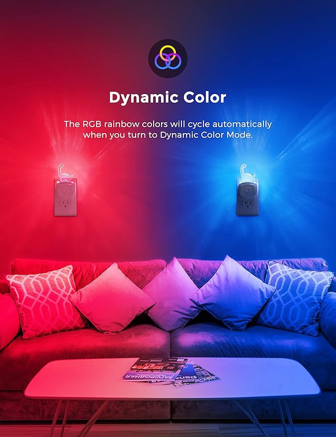 L LOHAS LED Dinosaur Night Light Plug in, Kids Night Light for Boys[2 Pack], Dusk to Dawn Sensor, 3 Lighting Modes, Color Changing Nightlights, Nursery & Bedroom Decor Gift