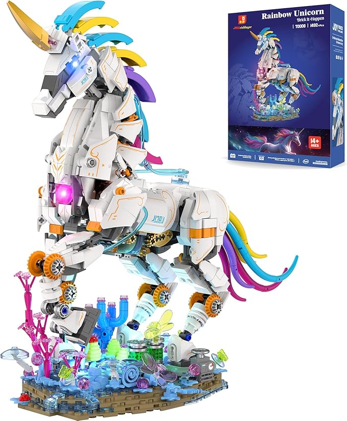 JMBricklayer Unicorn Building Sets for Adults with Lights 70008, Myth Art Creator Animals Display Ideas, Magical Rainbow Unicorn Home Decor, Building Toys Christmas Birthday Gifts for 14+(1492 PCS)