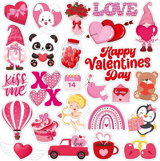MARFOREVER 50 PCS Valentine's Day Gel Window Clings Stickers Reusable Cartoon Heart Love Rose Thick Gel Clings Decals for Valentine's Day Kids Classroom Party Window Glass Decoration