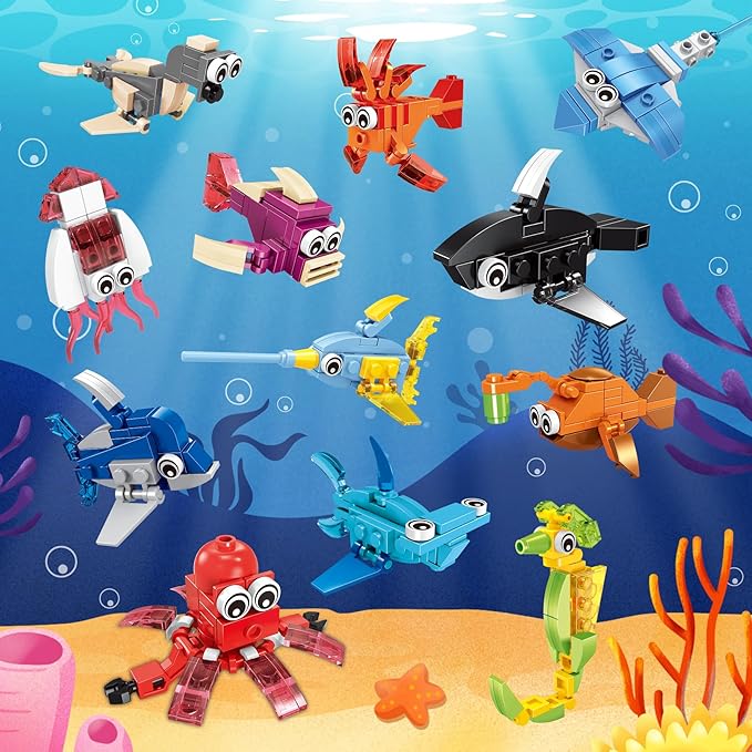12 Packs 36 Kinds of Marine Animals Building Blocks Toy, DIY Marine Animals Building Blocks Sets for Classroom Prizes Toy,Birthday Favors for KidsIdeas for Boys and Girls Ages 6-12