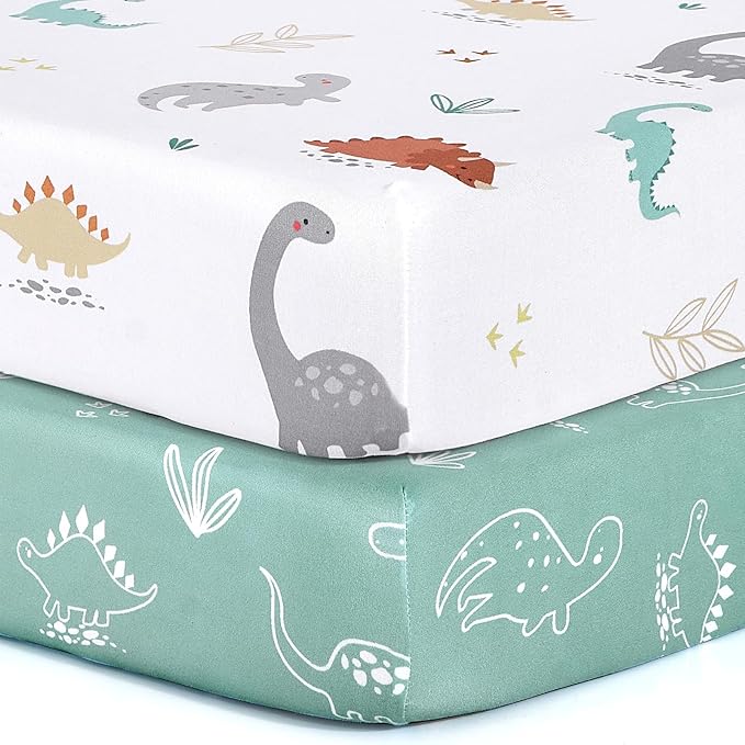 BROLEX Baby Fitted Crib Sheets: Kid Crib Sheets - Set of 2 for Toddler Standard Size Crib Mattress for Boys and Girls - Jersey Knit Crib Bed Sheets Cute Dinosaurs