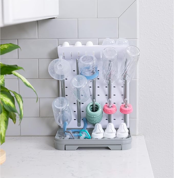 Baby Bottle Drying Rack – Large Vertical Bottle Dryer for 15 Bottles, Space-Saving Countertop Rack for Baby Bottles & Accessories, Compact Holder for Newborn Essentials