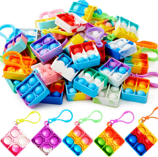JOYIN Square Pop Fidget Keychain Mini Fidget Toys Bulk 30 Pack Party Favors for Kids 4-8,8-12 Years Kids, Goodie Bag Stuffers Fidgets for Classroom Prizes Sensory Fidget Toy Packs