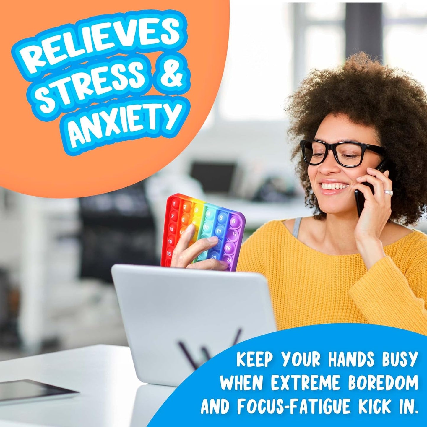 Push Pop Bubble Fidget Sensory Toy, 4-Pack, Square, 5 x 5 Inches, Rainbow, Numbers and Alphabets, Party Favors