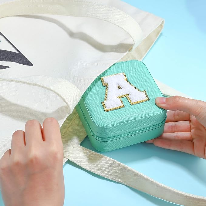 Parima Small Jewelry Box for Girls, Travel Must Have Jewelry Organizer Travel Case | Travel Gifts for Women Girls Jewelry Box | Graduation Gifts for Friends Female | Travel Essential - Letter E, Blue