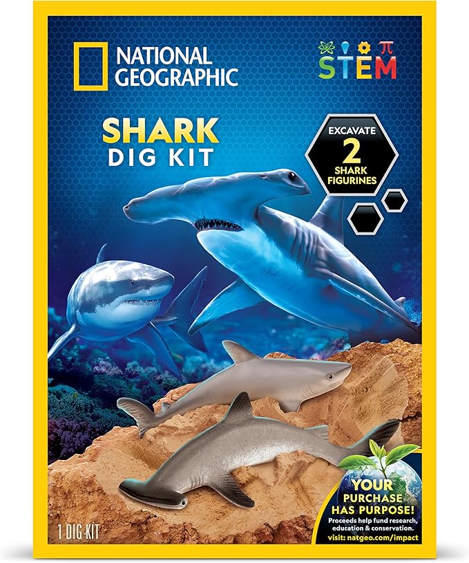 Blue Marble National Geographic Shark Dig Kit - Excavation Science Kit for Kids 8-12 With 2 Figurines and Dig Tool