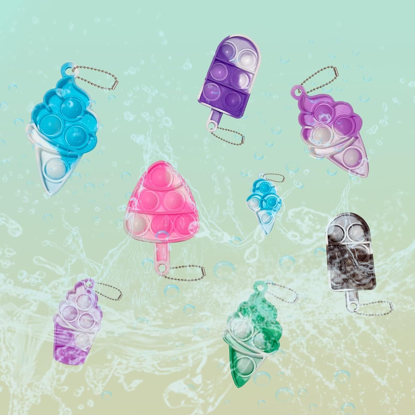 20 Pcs Ice Cream Mini Pop Push Keychain Fidget Toy Pack, Mini Pop Push Bubble Fidget Sensory Toys, Easter,Halloween,Christmas Toys for Kids Adult Gifts Birthday Party Favors