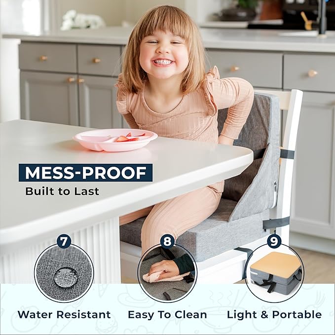 Toddler Booster Seat for Dining Table Kitchen Chair - High Portable Cushion Child Kids Seats, Restaurant Eating Chair with Adjustable Straps & Non-Slip Base