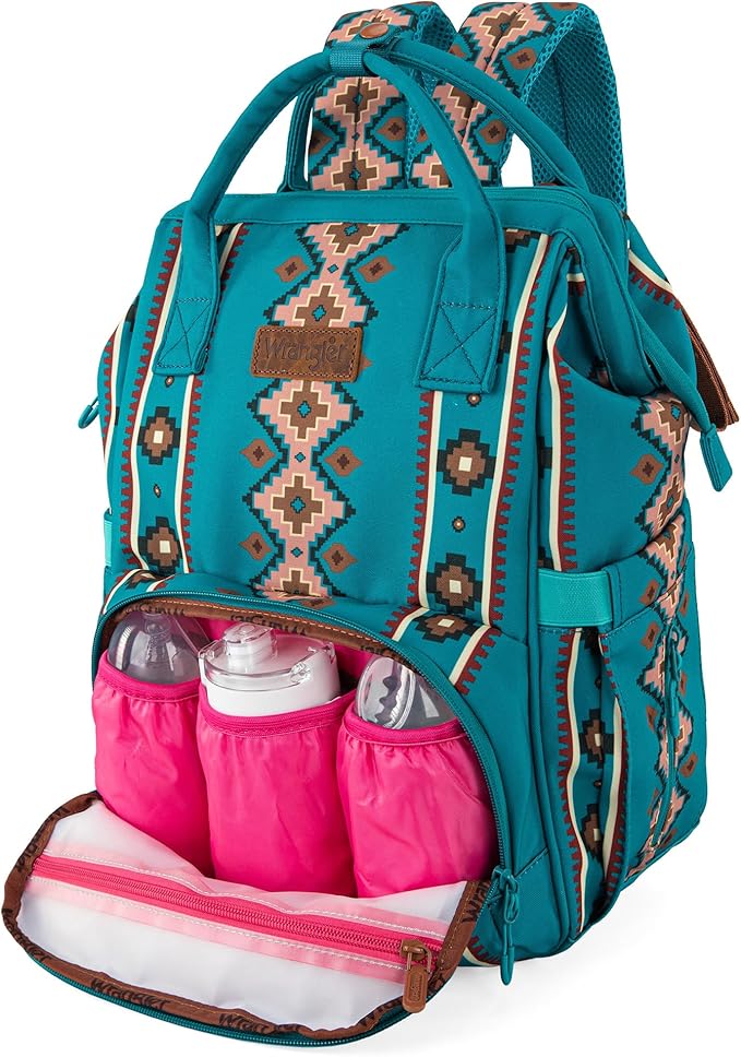 Wrangler Aztec Backpack Organized Daypack Travel Baby Bag with Stroller Strap and Side Bottle Pockets WG2204-9110TQ
