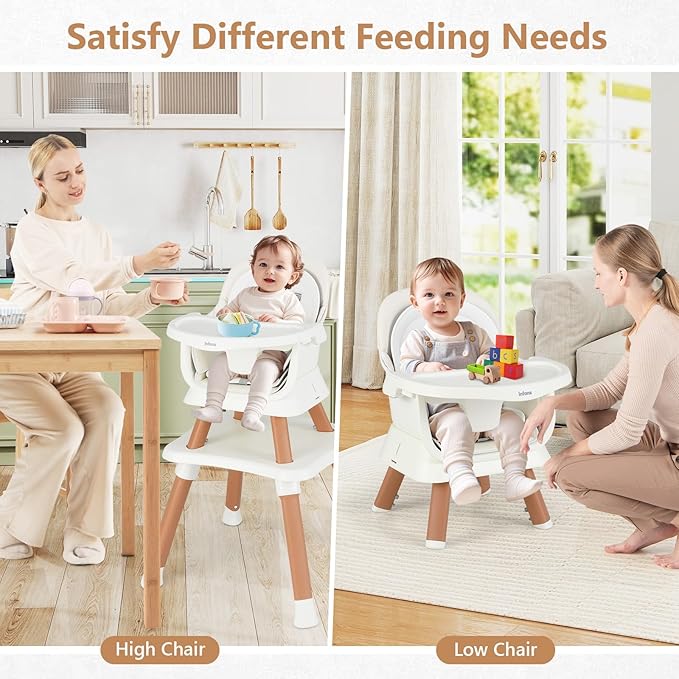 INFANS 8 in 1 Baby High Chair, Convertible Highchair for Babies and Toddlers, Infant Dining Booster Seat, Building Block Table, Kids Stool Table Chair Set with Removable Tray (8 in 1, White)