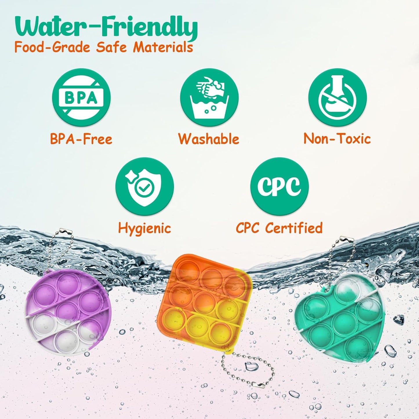 Shapes Pop Fidget Toys Set, Silicone Rainbow Popper Fidget Set for Children, Sensory Squeeze Toys Stress Reliever Tool for Kids Adult ADHD, Square, Heart and Circle Shapes, 4 of Each Shape