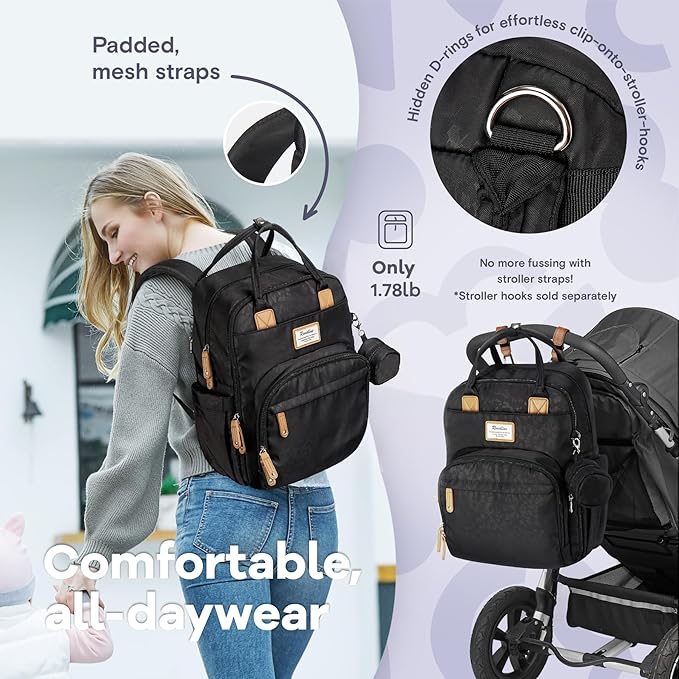 RUVALINO Diaper Bag Backpack-Multifunction Baby Travel Bag with Changing pad, Insulated Bottle Holders & Pacifier Case, Large Capacity, Waterproof, Black Leopard