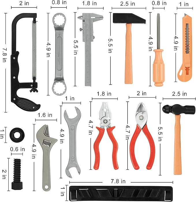 14 Pcs Kids Toy Tool Set Construction Party Supplies Plastic Pretend Play Accessory for Boys with Screwdrivers Pliers Axes Saws(Type A)
