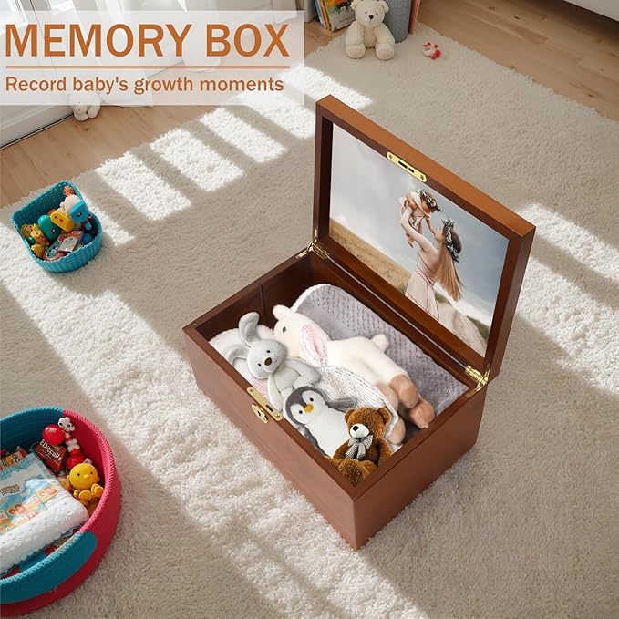 Premium Acacia Keepsake Box, Lockable Hand-Crafted Memory Box For Keepsakes with Removable Compartment,Wooden Decorative Box & Storage Box with Hinged Lid for Gift.
