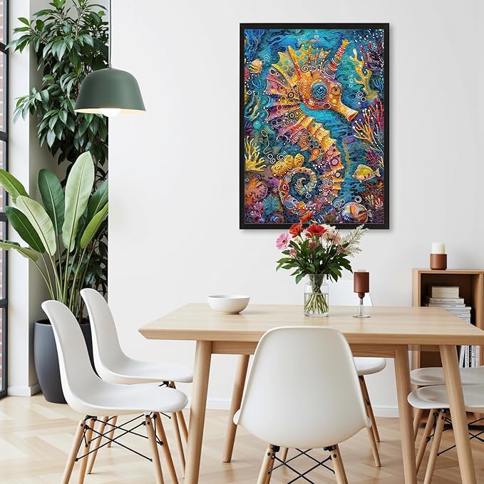 1000 Piece Jigsaw Puzzle for Adults - Vibrant Seahorse Design, 1000 Pieces Challenging & Colorful Art Puzzle for Adults, Color-Coded Back, Puzzle Gift-Ready 19.25 x 26.65 in