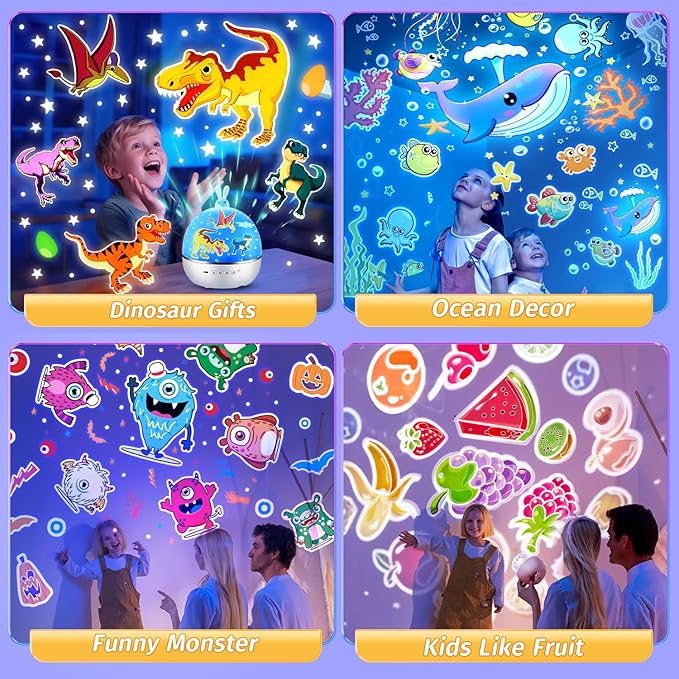 One Fire Dinosaur Night Light Projector, with 15 Films & Bluetooth Music and Remote-Controlled Dino Night Light, Rechargeable Star Projector for Kids, Dino Decor Dinosaur Gifts for Boys.
