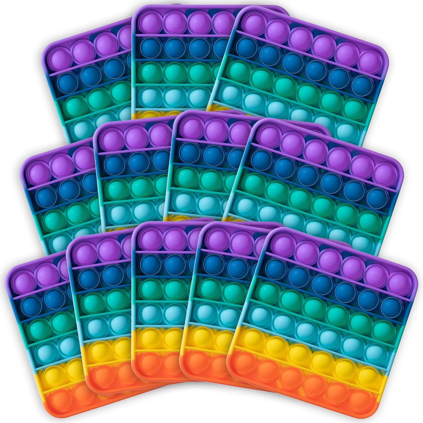 Push Pop Bubble Fidget Sensory Toy, 12-Pack, Square, 5 x 5 Inches, Rainbow, Party Favors