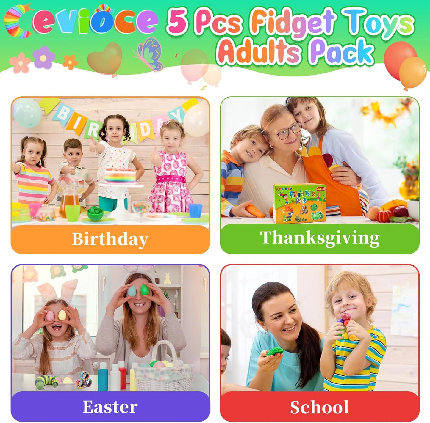 Cevioce Sensory Toys 5 Pcs Fidget Toys Bulk,Christmas Basket Stuffer Present Party Favors,Autism Sensory Toys for Autistic Children,Toddler Stress Relief Toy for Boys Toddlers Girls Teens for Age 3+