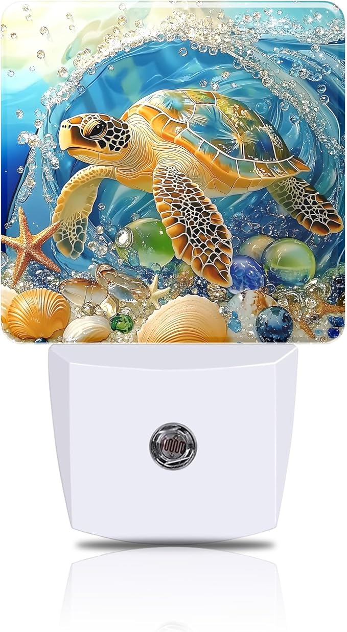 Sea Turtle Night Light, Seashell Ocean Plug-in Nightlight with Dusk to Dawn Auto Sensor for Home Bedroom Hallway Kitchen 0.5W Sleep Friendly Led Lamp for Women Men