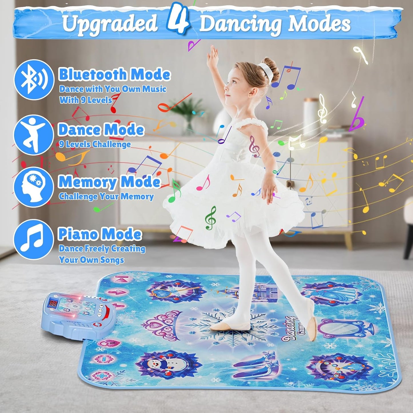 Dance Mat Toys Girl Gift: 8-Button Frozen Dance Pad Wireless Bluetooth Electronic Dance Game for Kids with 4 Game Modes LED Light Built-in Music Birthday Gifts for 3 4 5 6 7 8 9 10+ Years Old Girls
