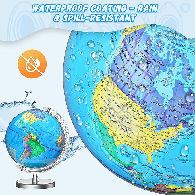 12" Illuminated World Globe for Children & Adults, Globe Lamp with World Map for Kids, Stable Heavy Metal Base, Interactive STEM Learning Gift & Night Light