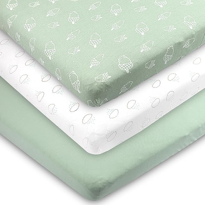 Bublo Baby 100% Organic Cotton 3 Pack and Play Sheets Fitted 38x24 – Soft Breathable Mini Crib Mattress Sheets for Baby, Portable Crib Sheets for Playpen or Travel Crib