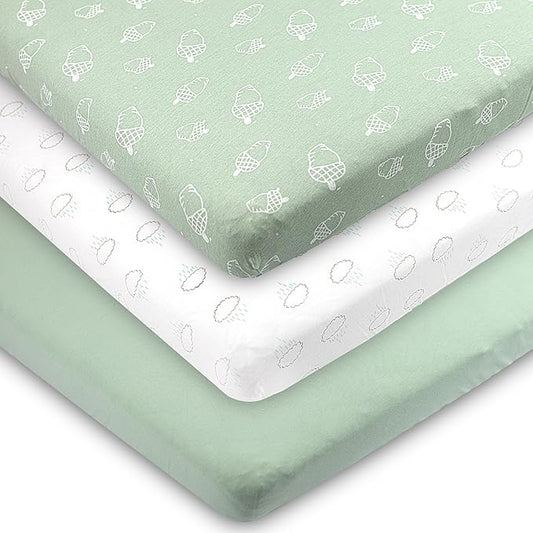 Bublo Baby 100% Organic Cotton 3 Pack and Play Sheets Fitted 38x24 – Soft Breathable Mini Crib Mattress Sheets for Baby, Portable Crib Sheets for Playpen or Travel Crib