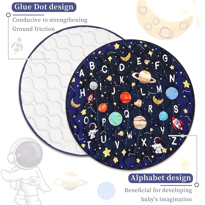 Baby Play Mat Round for Floor, GFU Non-Slip 40x40 Round Mat, Thick One-Piece Crawling Mat Blue, Infants Playmat Foldable and Machine Washable for Boys