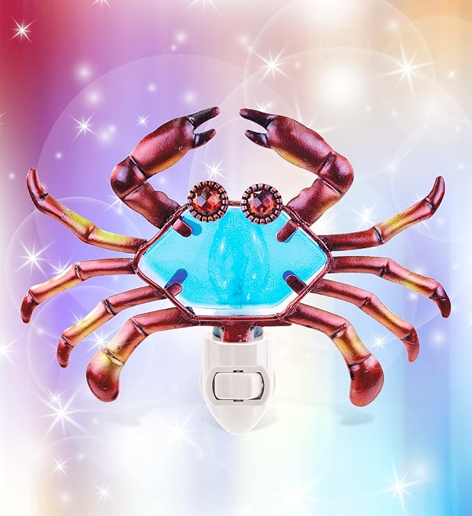 Puzzled Glass Art Night Light, Plug in Decorative Socket Lamp, Manual On & Off Portable Lights for Stairway, Bedroom, Bathroom, Nursery, Home Accessory & Kitchen Decor - Crab