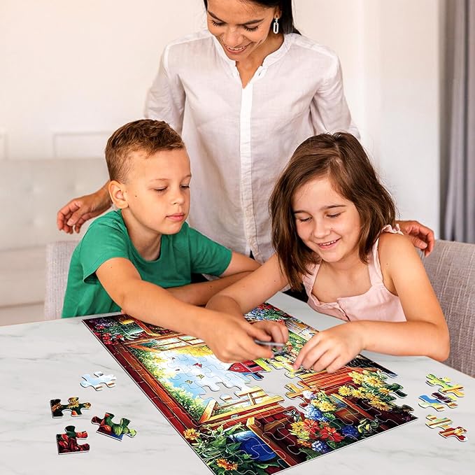 Jeaiciro 100 Piece Puzzles for Kids Ages 5-8 & 8-10, Flower House Farm Jigsaw Puzzle, Large Piece Puzzles for Seniors & Adults, Educational Toy for Boys and Girls Family Fun Gift Set for Child