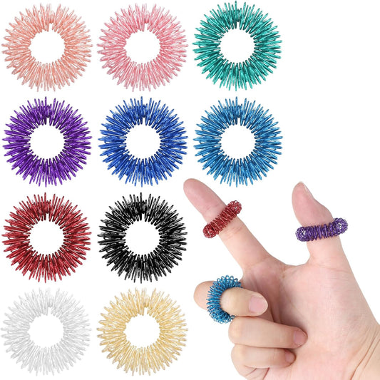 Spiky Sensory Rings, 10 Pcs Fidget Rings Stress Relief Toys Set Acupressure Rings Spiky Sensory Finger Rings for Anxiety Stress Relief Fidget Sensory Toys for Adults Silent Stress Reducer