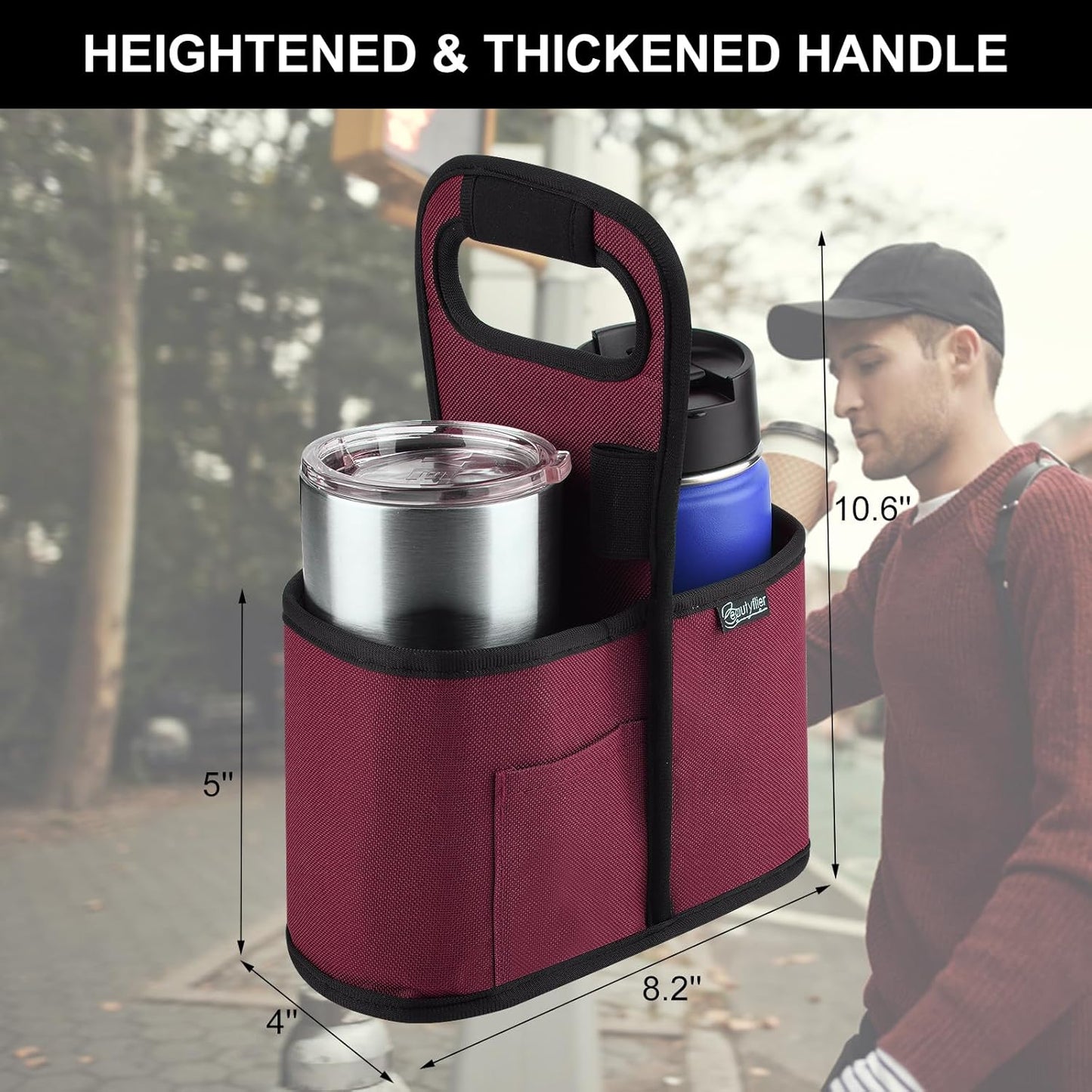 Beautyflier Drink Carrier with Handle for Delivery Reusable Insulated Coffee Cup Carrier Portable 2 Cup Holder with Handle Organizer Tote Bag for Hot & Cold Drinks, Red