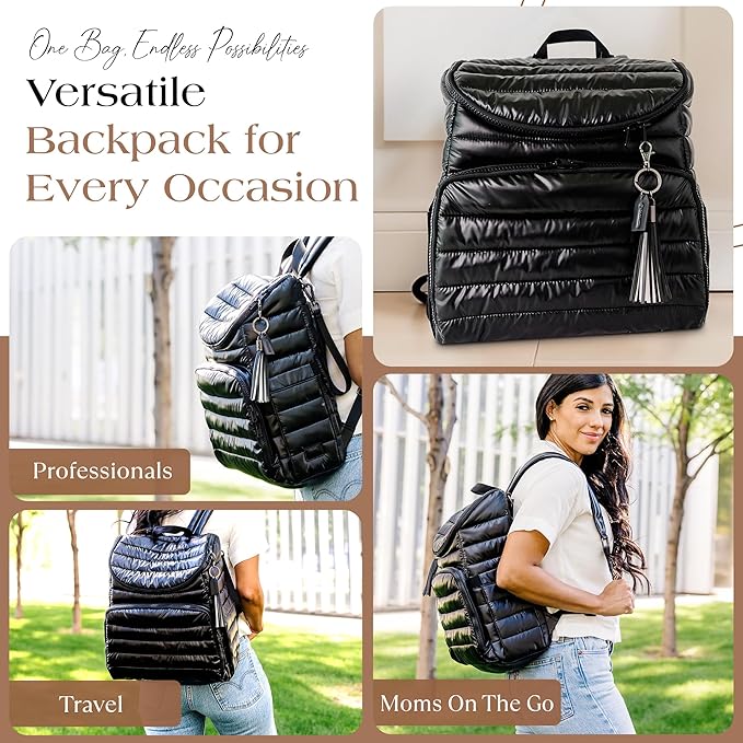 Citi Collective Gallery Diaper Bag Backpack - Casual Day-to-Day Backpack Fits 15" Laptop - Travel Bag with Multiple Compartments, Pockets, Portable Changing Pad, and Shoulder Strap-Black