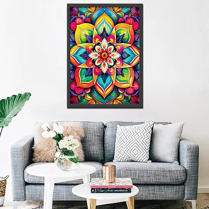1000 Piece Mandala Flower Jigsaw Puzzles for Adults Floral Color Pattern Jigsaw Puzzle Challenging Family Activity Game Floral Art Wall Decor DIY Puzzle 20 x 27 Inches