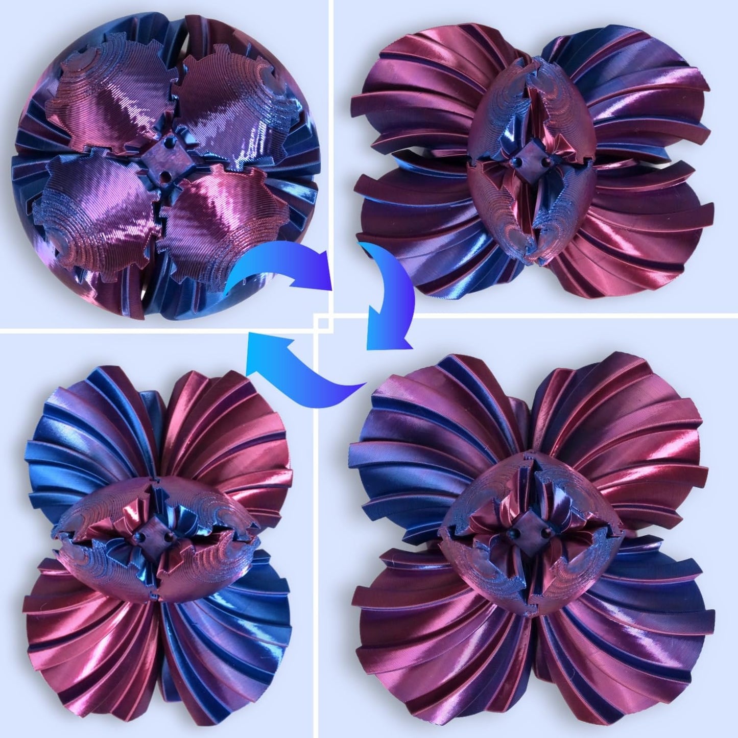 3D Printed Gear Ball, Gear Sphere Fidget Toy Stress Relif Toy for ADHD, Anxiety Relaxing Toy for Adults at Work/Study/Travel, Twisted Blue-Purple
