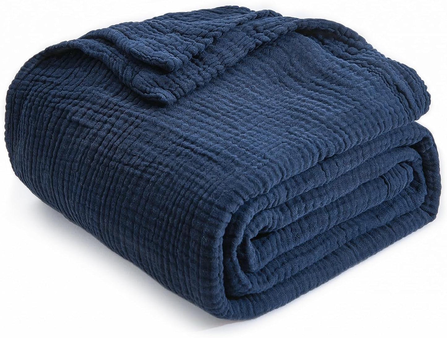 EMME Muslin Baby Blankets 100% Cotton 4-Layer Swaddle 40"x50" Lightweight Soft Breathable for Toddler, Infant, Newborn All Season Gauze Blanket, Navy Blue